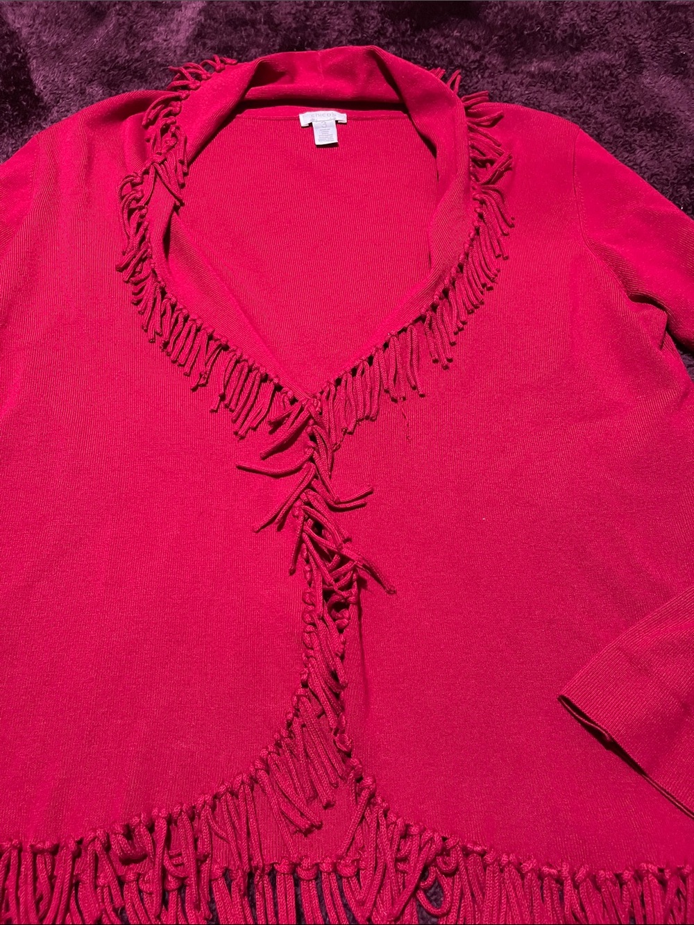 Chico's Fringe-Trim Cardigan - Red size 3